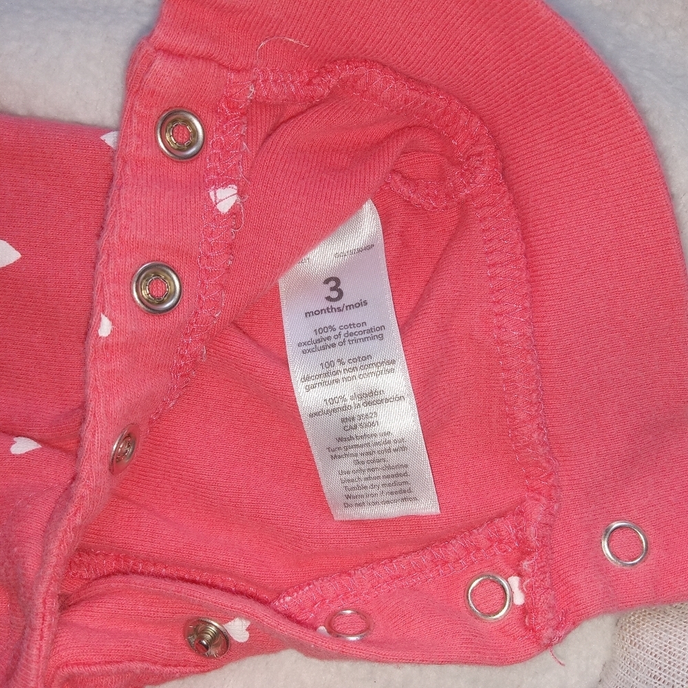 5 for $10 Carter's Pink & White Heart Longsleeve Leg Snap Jumpsuit size 3M - Picture 2 of 4